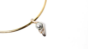 Reversible 14k Yellow & White Gold Swan Pendant Necklace With Freshwater Pearl