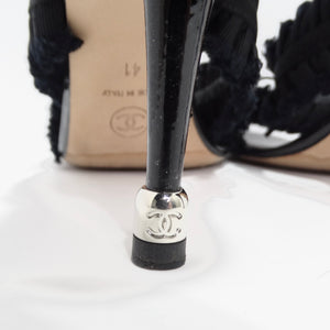 Chanel Black Grosgrain Canvas Bow Slingback Sandals