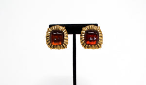 Oscar de la Renta Circa 1990s Red & Orange Jewel-Tone Clip-On Earrings