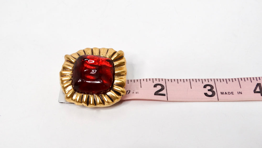 Oscar de la Renta Circa 1990s Red & Orange Jewel-Tone Clip-On Earrings