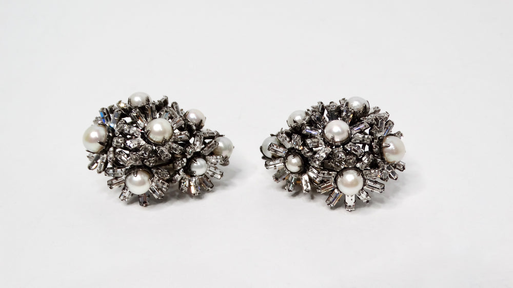 Iradj Moini Multi Flower Pearl & Swarovski Crystal Clip-On Earrings