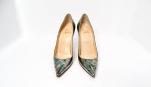 Christian Louboutin Paris Map Metallic Patent Leather Decolette Stiletto Pumps