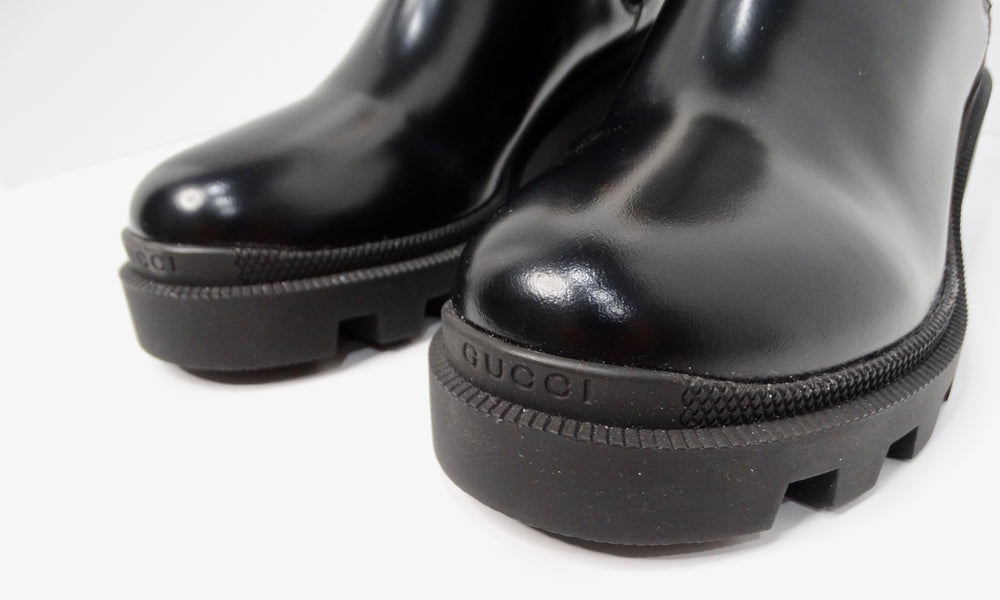 Gucci Black Calfskin Leather Chelsea Ankle Boots With Jewels