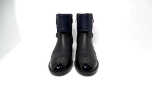 Chanel Navy Blue & Black Leather Interlocking CC Logo Ankle Boots