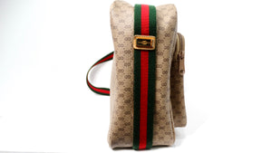 1980s Gucci Monogram Coated Canvas Leather Shoulder Bag