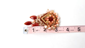 Pearly Intricate Beaded Pink & Orange Dangle Clip-On Statement Earrings