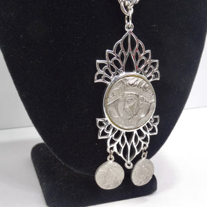 Silver Plated Roman Coin Medallion Pendant Necklace