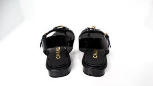 Chanel 2022 Camellia Patent Leather Sandals