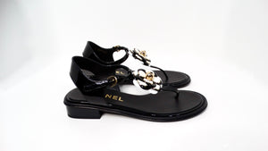 Chanel 2022 Camellia Patent Leather Sandals