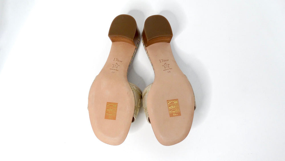 Christian Dior Dway Gold-Tone Metallic Embroidered Heeled Slides