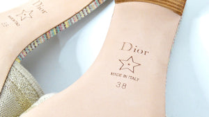 Christian Dior Dway Gold-Tone Metallic Embroidered Heeled Slides