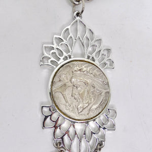 Silver Plated Roman Coin Medallion Pendant Necklace