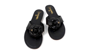 Chanel Camellia Black Lambskin Leather Sandals