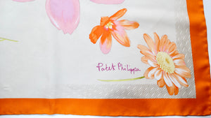 Vintage Patek Philippe "Les Metiers D'art" Silk Painted Flowers Print Scarf