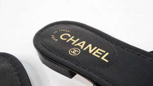 Chanel Camellia Black Lambskin Leather Sandals