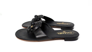 Chanel Camellia Black Lambskin Leather Sandals