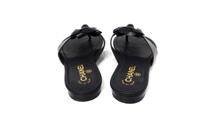 Chanel Camellia Black Lambskin Leather Sandals