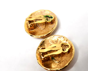 1984 Chanel Gold Tone Lion Motif Coin Style Clip-On Earrings