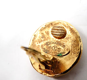 1984 Chanel Gold Tone Lion Motif Coin Style Clip-On Earrings