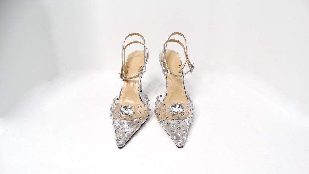 Mach & Mach Crystal Embellished Clear Stiletto Pumps