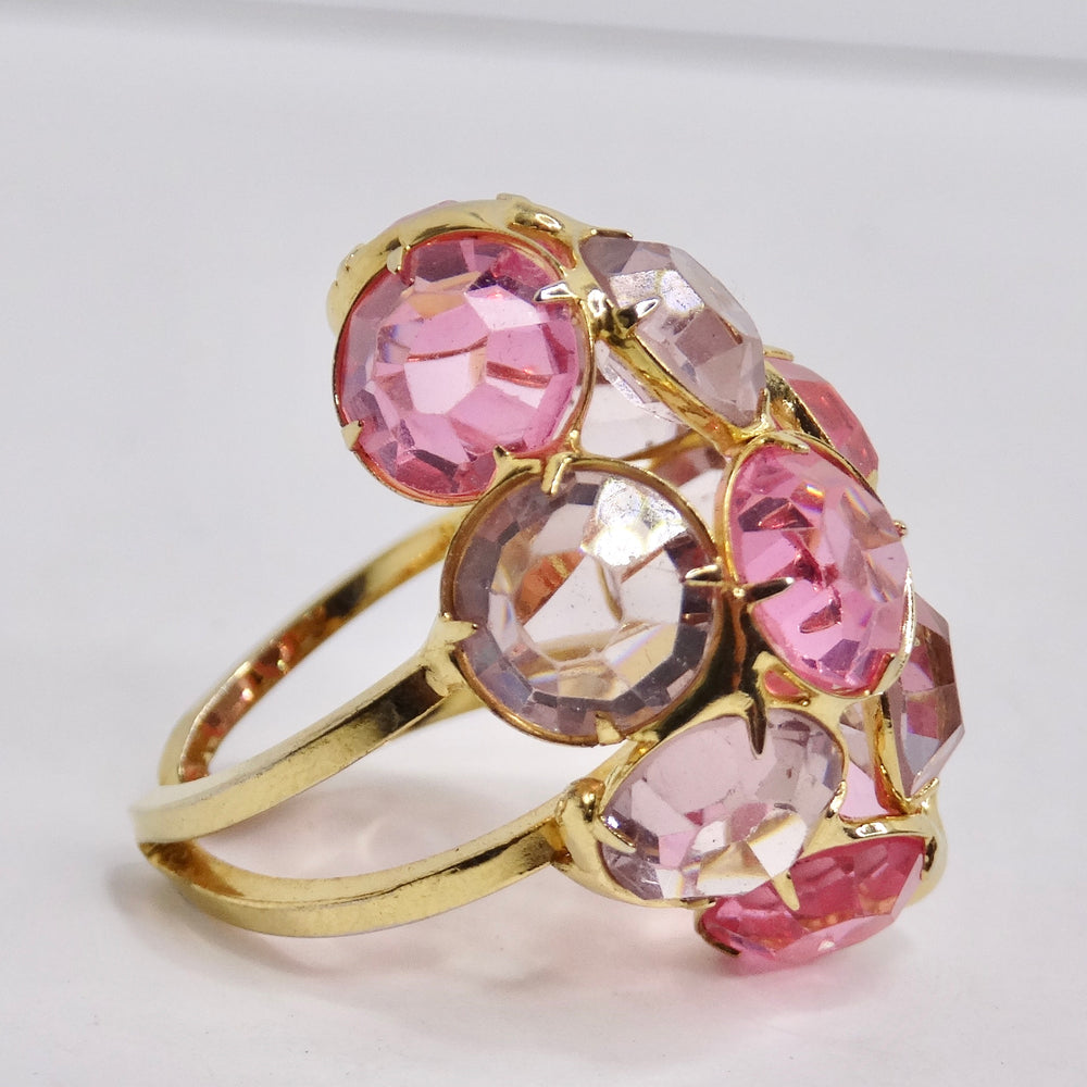 Pink Rhinestone 18K Gold Plated Cocktail Ring
