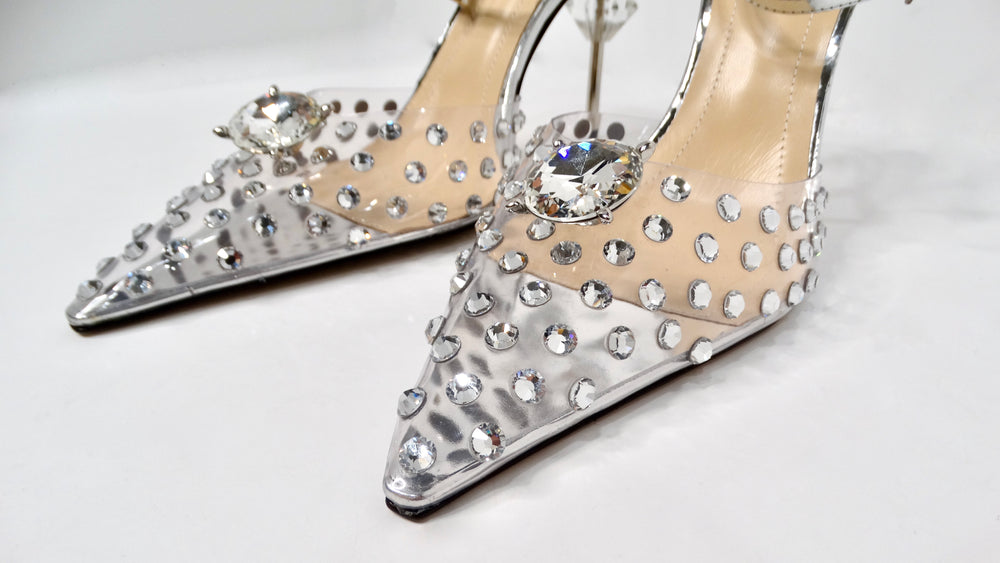 Mach & Mach Crystal Embellished Clear Stiletto Pumps