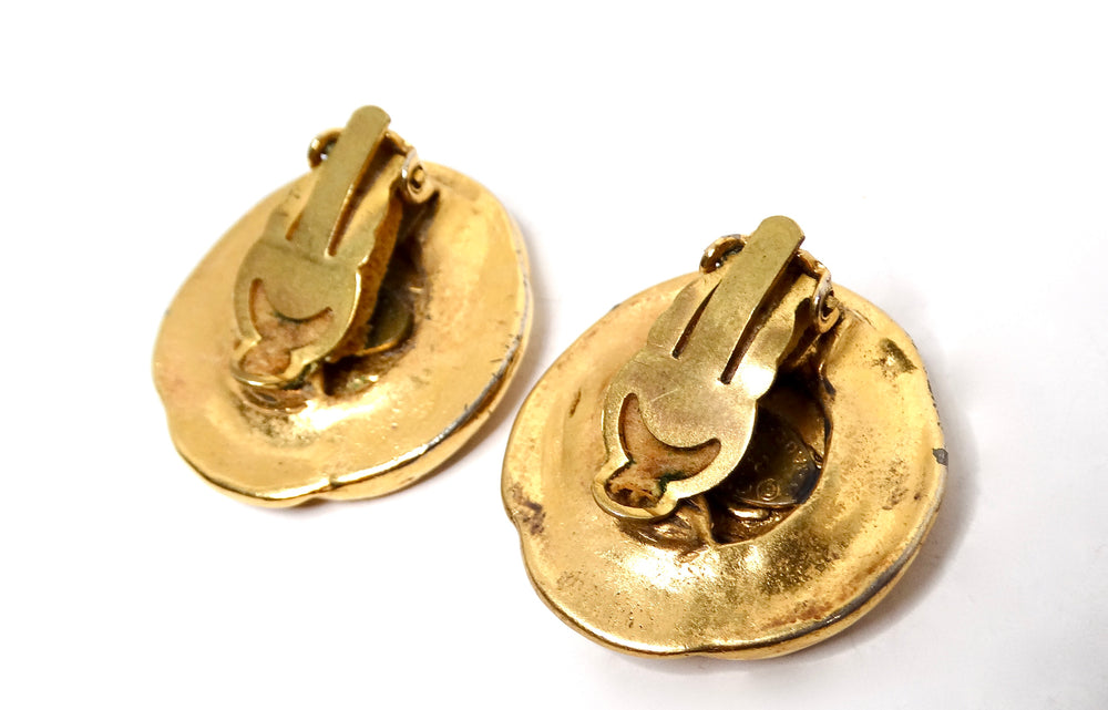 1993 Chanel Round Interlocking CC Gold-Tone Clip-On Earrings