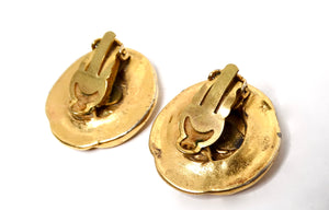 1993 Chanel Round Interlocking CC Gold-Tone Clip-On Earrings