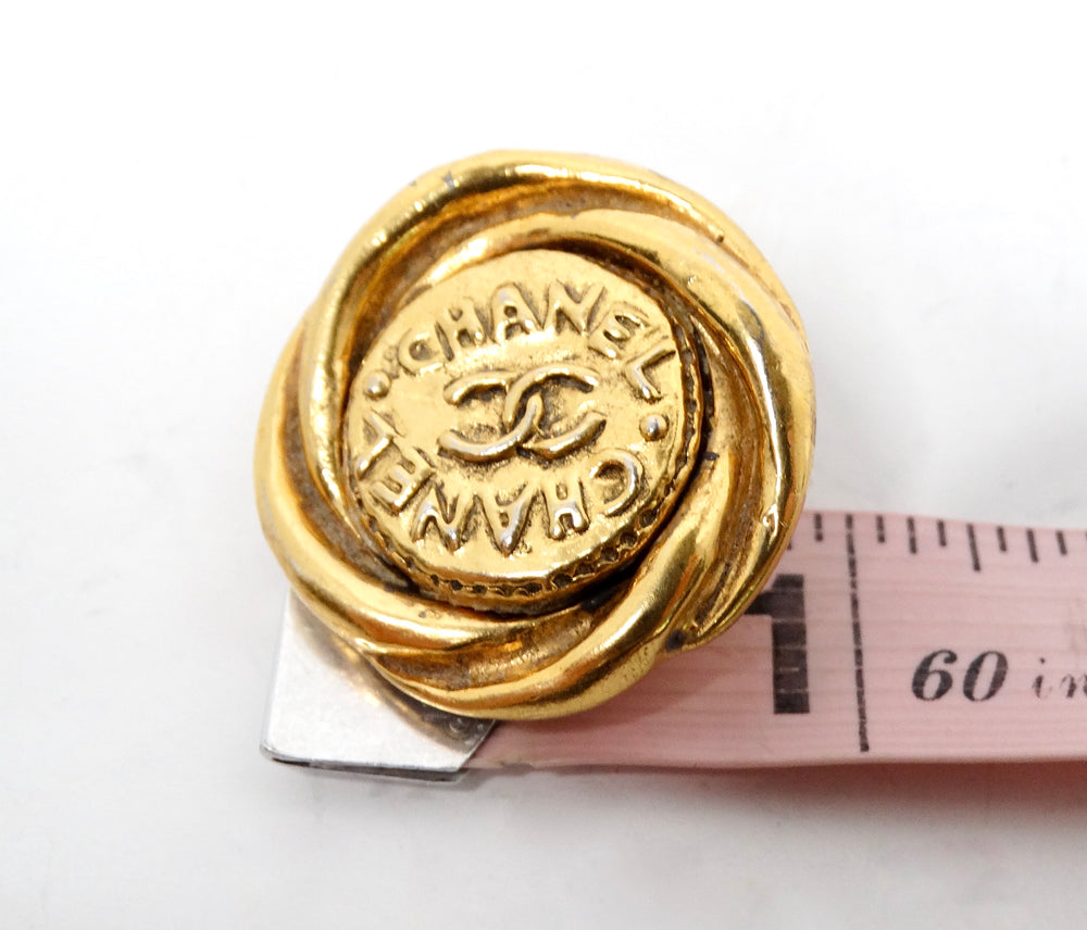 1993 Chanel Round Interlocking CC Gold-Tone Clip-On Earrings