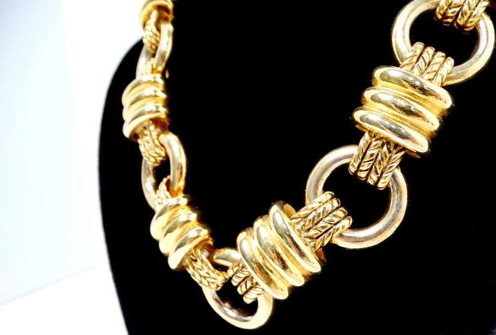 Bulgari Inspired Bold Gold-Tone Chunky-Link Necklace With Braided Detailing