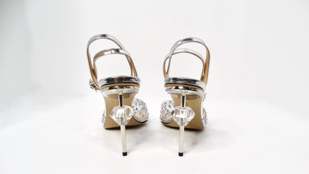 Mach & Mach Crystal Embellished Clear Stiletto Pumps