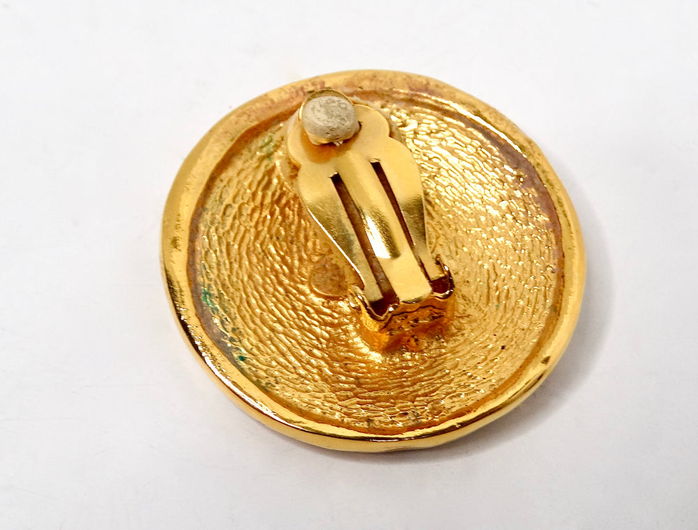 1990s Chanel 31 Rue Cambon Gold Tone Medallion Singular Clip-On Earring