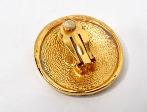 1990s Chanel 31 Rue Cambon Gold Tone Medallion Singular Clip-On Earring
