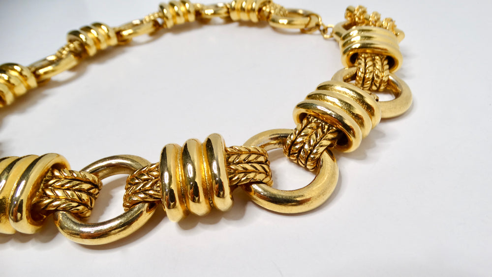 Bulgari Inspired Bold Gold-Tone Chunky-Link Necklace With Braided Detailing