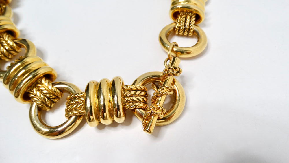 Bulgari Inspired Bold Gold-Tone Chunky-Link Necklace With Braided Detailing