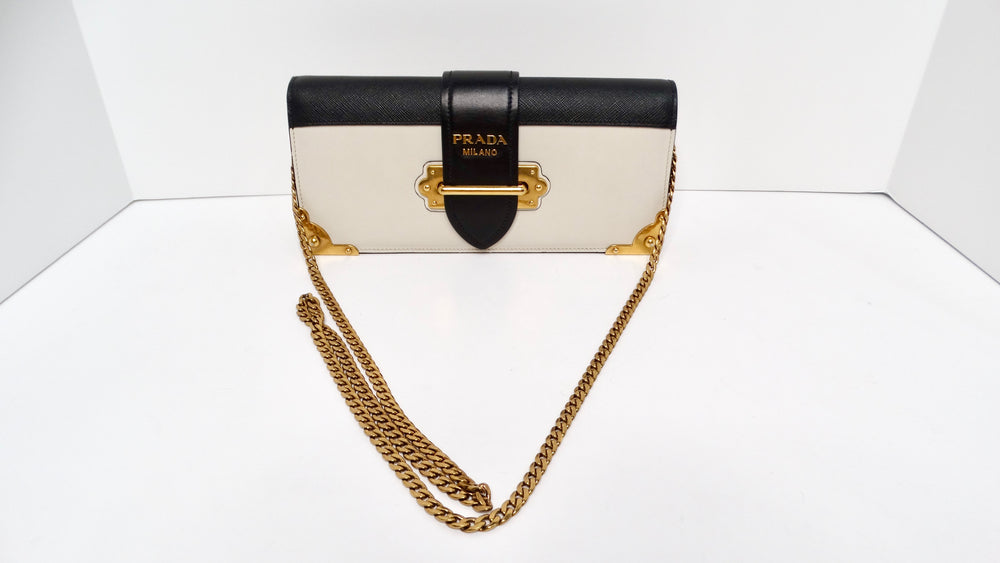 Prada Calf Saffiano Leather East-West Clutch With Chain Strap