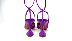 Amina Muaddi Karma Suede Purple Rhinestone Embellished Lace-Up Pumps