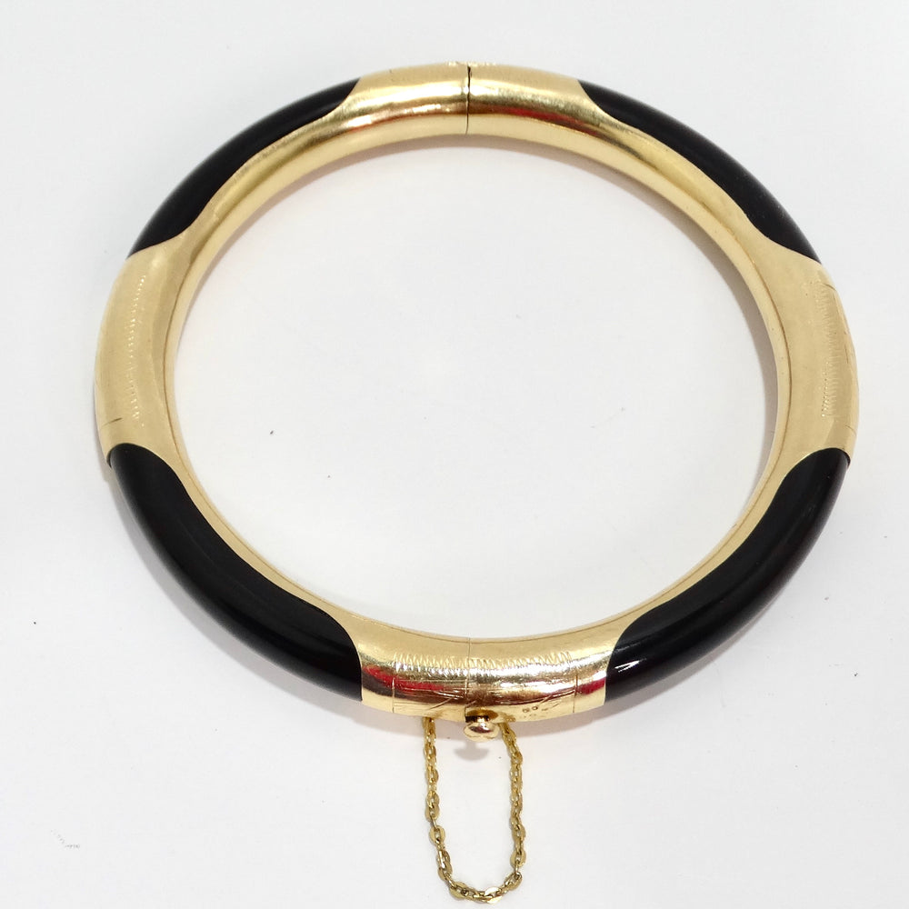 14K Gold Black Onyx Hinged Bangle Bracelet