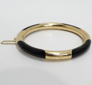 14K Gold Black Onyx Hinged Bangle Bracelet