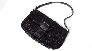 Y2K Fendi Black Beaded Baguette Shoulder Bag