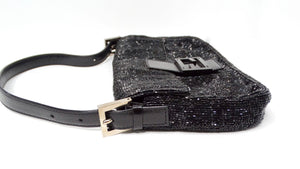 Y2K Fendi Black Beaded Baguette Shoulder Bag