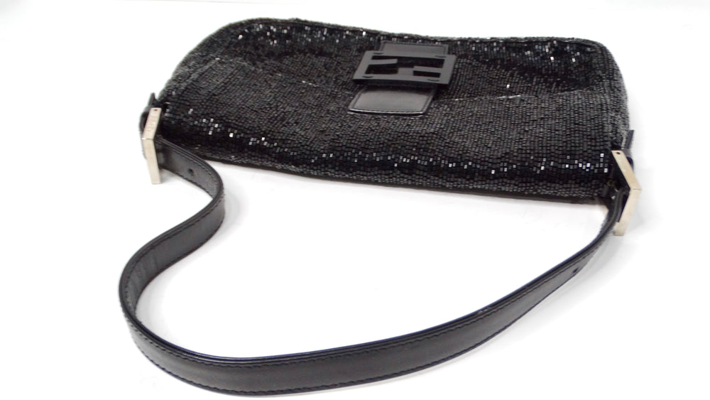 Y2K Fendi Black Beaded Baguette Shoulder Bag