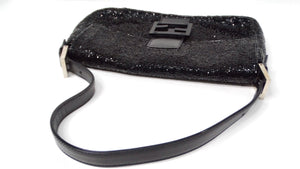 Y2K Fendi Black Beaded Baguette Shoulder Bag