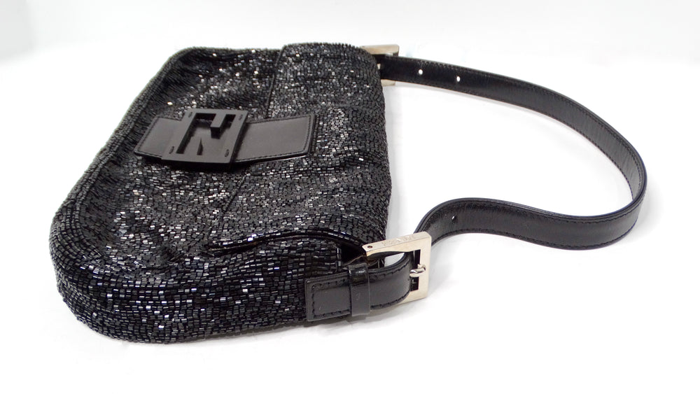 Y2K Fendi Black Beaded Baguette Shoulder Bag