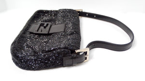 Y2K Fendi Black Beaded Baguette Shoulder Bag