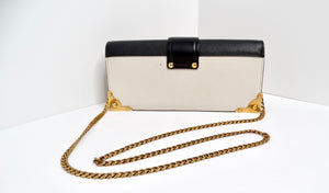 Prada Calf Saffiano Leather East-West Clutch With Chain Strap