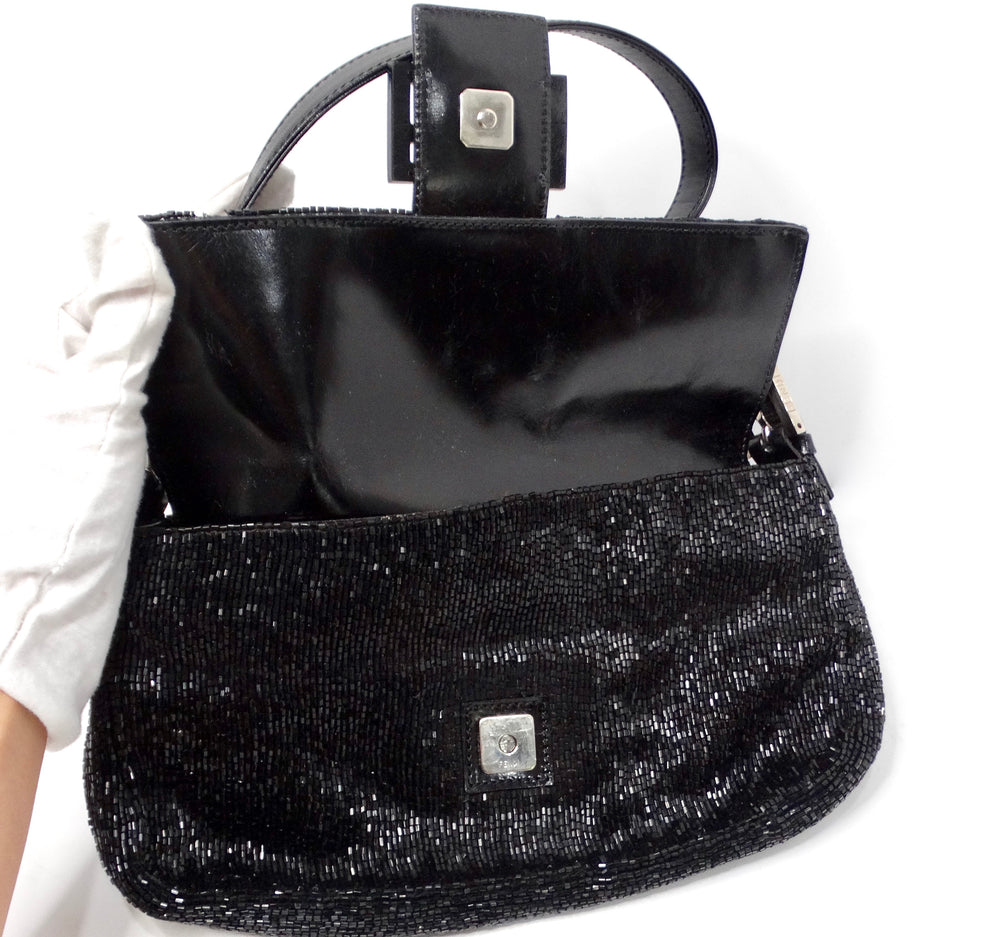 Y2K Fendi Black Beaded Baguette Shoulder Bag