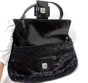 Y2K Fendi Black Beaded Baguette Shoulder Bag