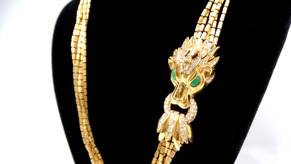 Ciner Gold-Plated 6-Strand Beaded Necklace With Lion Head Motif