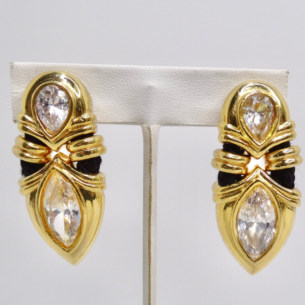 18K Gold Plated Rhinestone 1970s Clip On Earrings